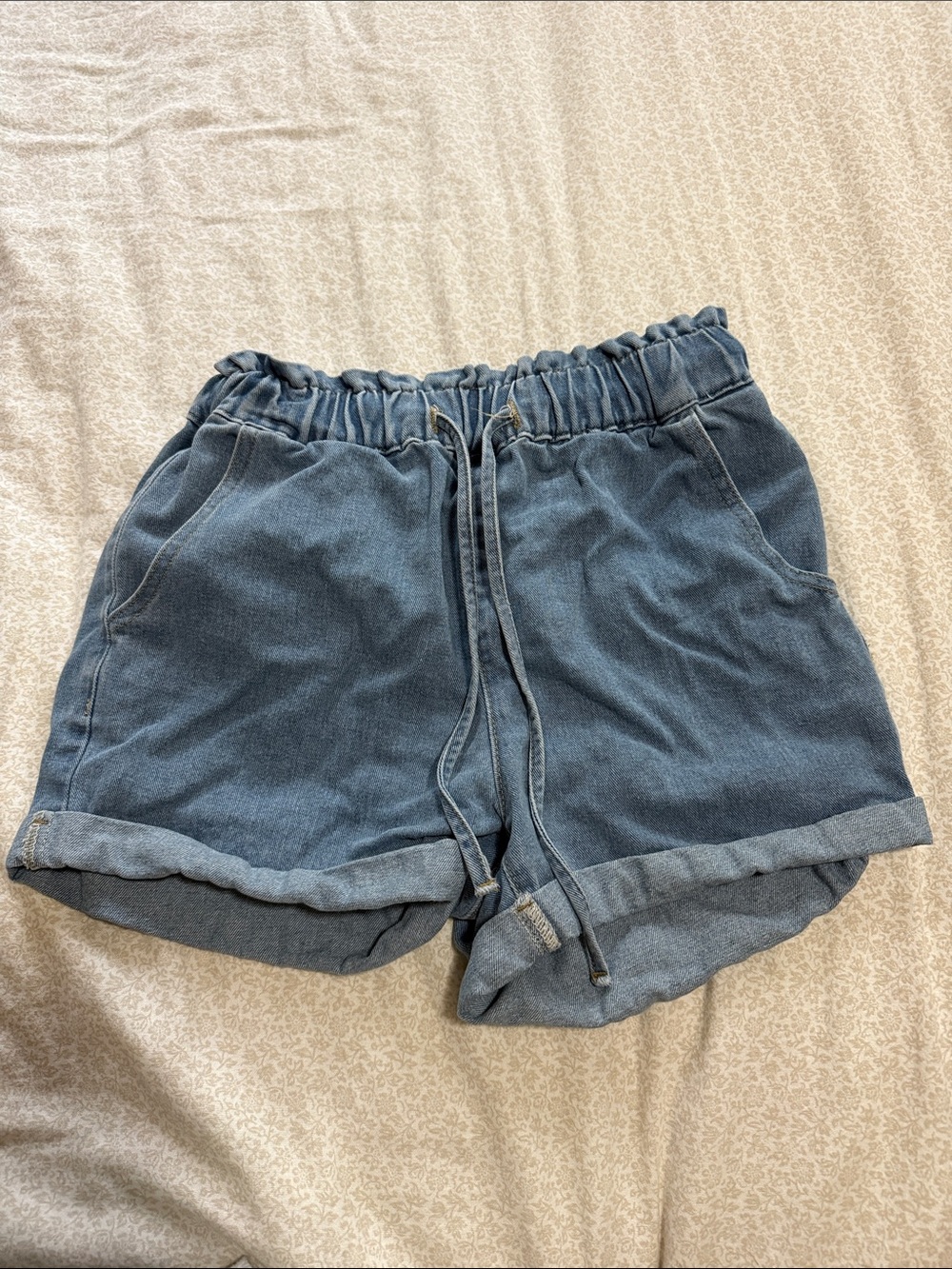 SHEIN Denim Paperbag Waist Blue Jean Shorts
